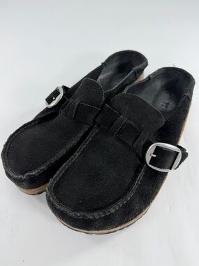 Birkenstock Buckley Black Suede Clogs Mules Comfort Slip On Shoes EU 41‎ Narrow